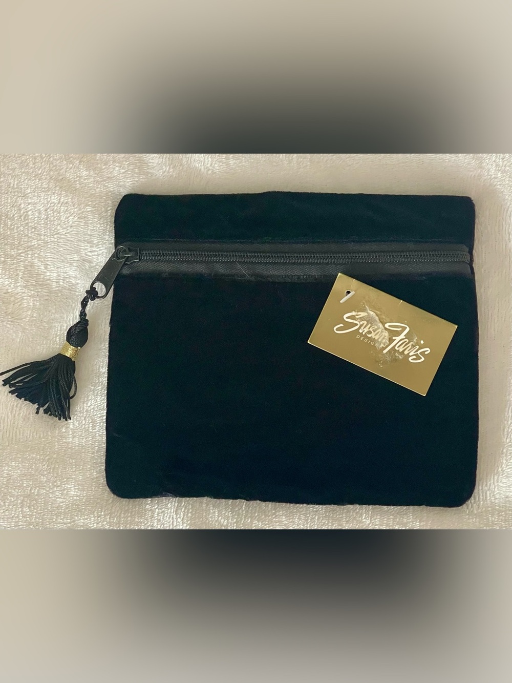 Black Velvet Cosmetic Makeup/Travel Bag - Susan Faris Design 7“x 6” w/Zipper NWT